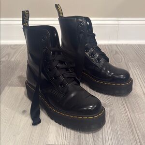 Dr. Martens Black Combat Moto Boots with Platform Sole